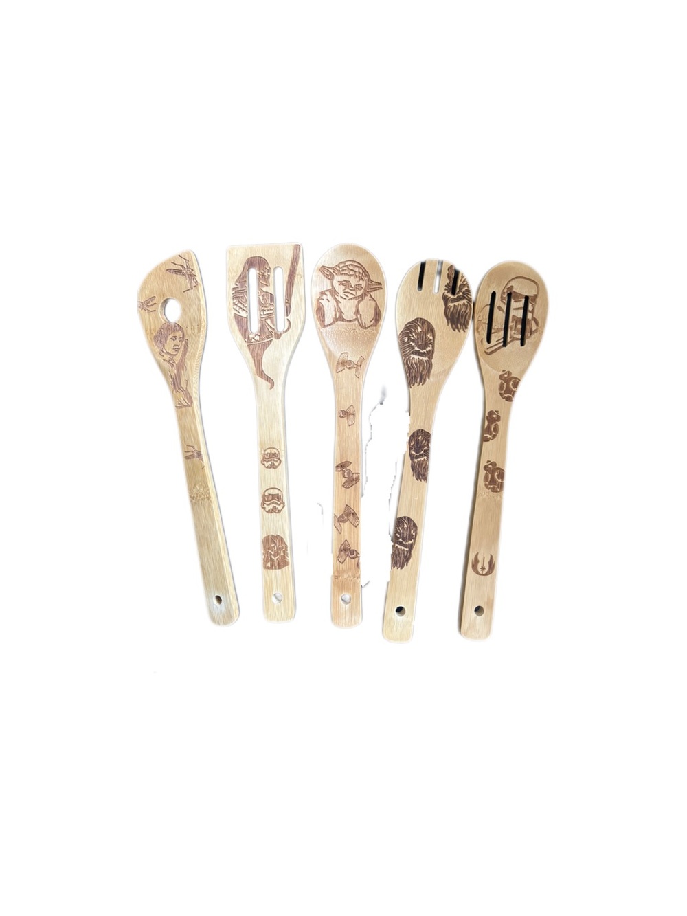 Star Wars Bamboo Engraved Cooking Spoon Set - Natural Wood Tones